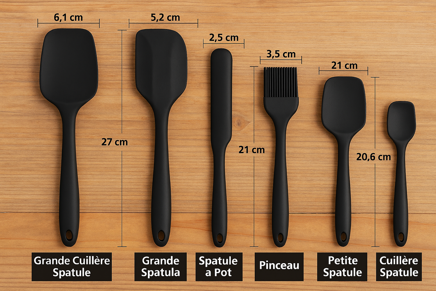 Set de 6 Ustensiles de Cuisine en Silicone – Spatules & Brosse Résistantes à la Chaleur
