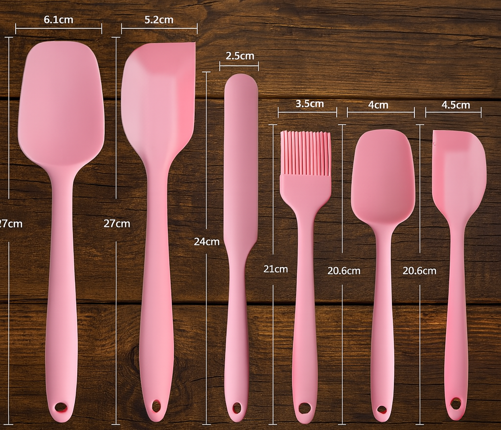 Set de 6 Ustensiles de Cuisine en Silicone – Spatules & Brosse Résistantes à la Chaleur