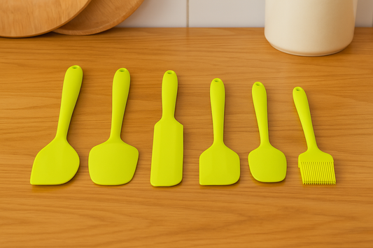Set de 6 Ustensiles de Cuisine en Silicone – Spatules & Brosse Résistantes à la Chaleur