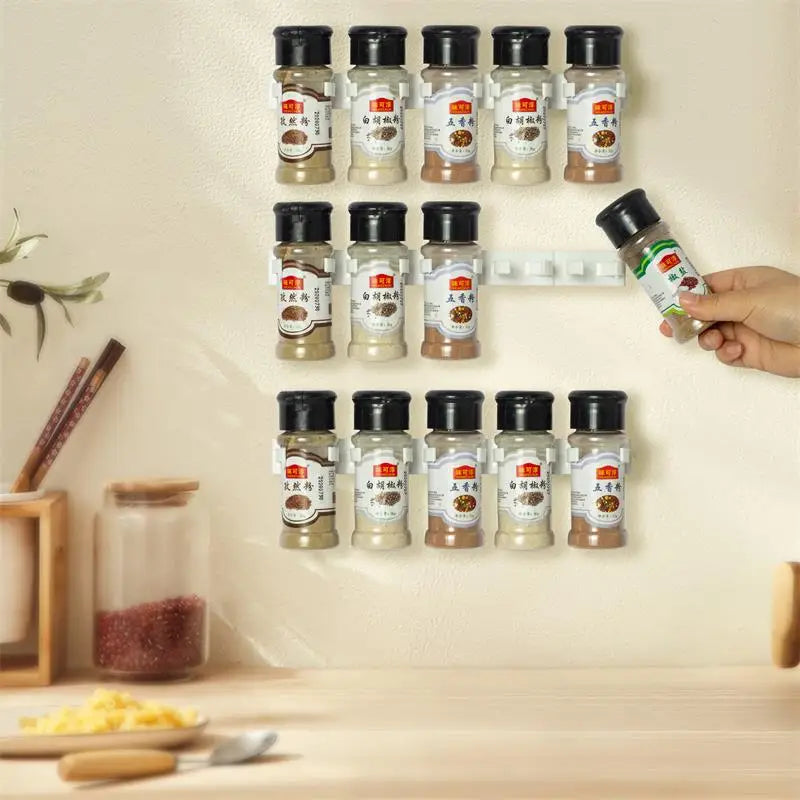 "Lot de 2 Racks Épices Muraux Cuisine – Support Adhésif pour Pots de Condiments, Étagère de Rangement Plastique Gris