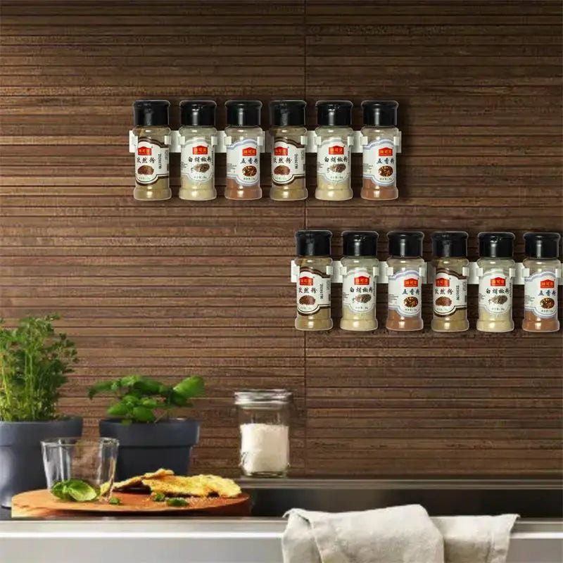 "Lot de 2 Racks Épices Muraux Cuisine – Support Adhésif pour Pots de Condiments, Étagère de Rangement Plastique Gris