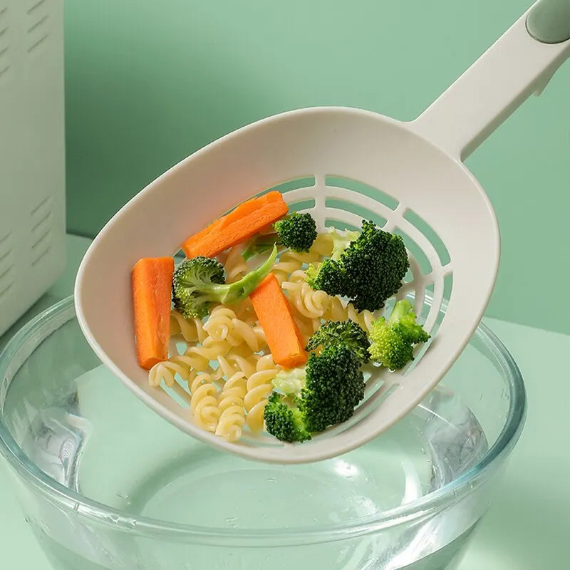 Cuillère à pâtes anti-fuite – Manche long, résistant à haute température, idéale pour spaghettis, raviolis et cuisine multifonction.
