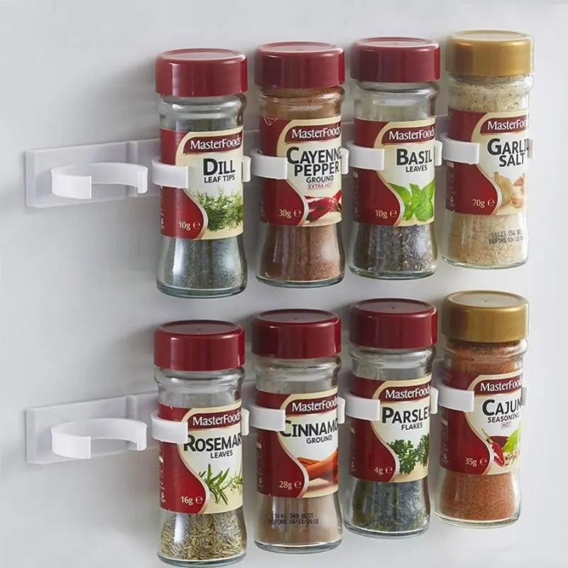 "Lot de 2 Racks Épices Muraux Cuisine – Support Adhésif pour Pots de Condiments, Étagère de Rangement Plastique Gris