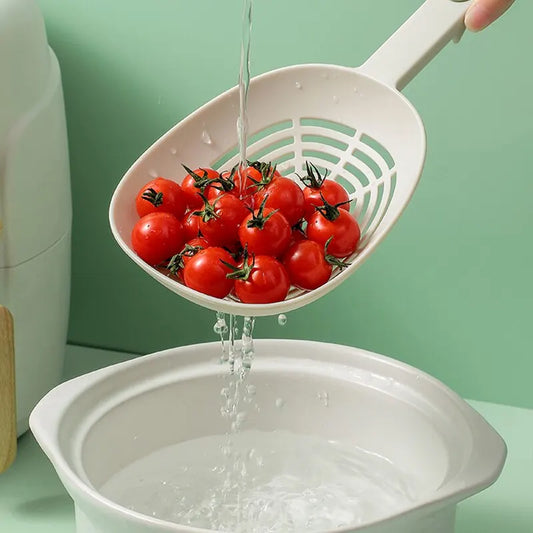 Cuillère à pâtes anti-fuite – Manche long, résistant à haute température, idéale pour spaghettis, raviolis et cuisine multifonction.