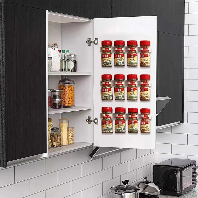 "Lot de 2 Racks Épices Muraux Cuisine – Support Adhésif pour Pots de Condiments, Étagère de Rangement Plastique Gris
