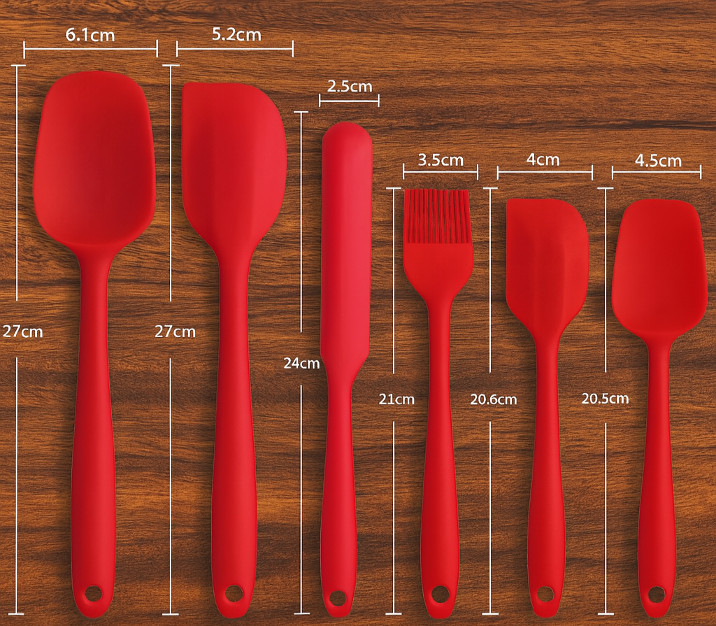 Set de 6 Ustensiles de Cuisine en Silicone – Spatules & Brosse Résistantes à la Chaleur